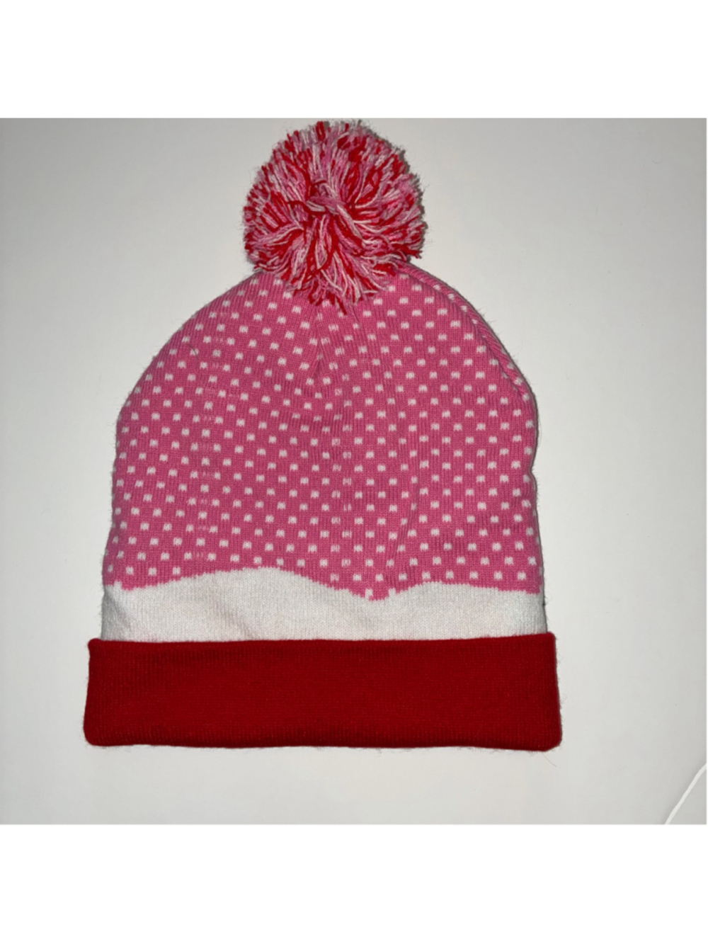 Women's Hello Kitty Christmas Pom Pom Beanie Hat Pink Red One Size - Picture 2 of 3